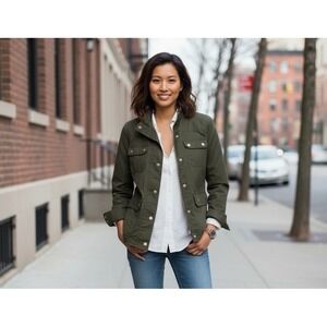 J.Crew Women's L Downtown Field‎ Jacket Army Olive Green Military EUC Twill